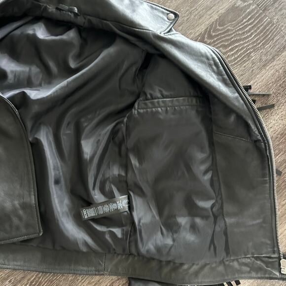 ASOS Black Leather Fringe Moto Jacket Small Real Leather Western Biker Statement - Picture 16 of 16